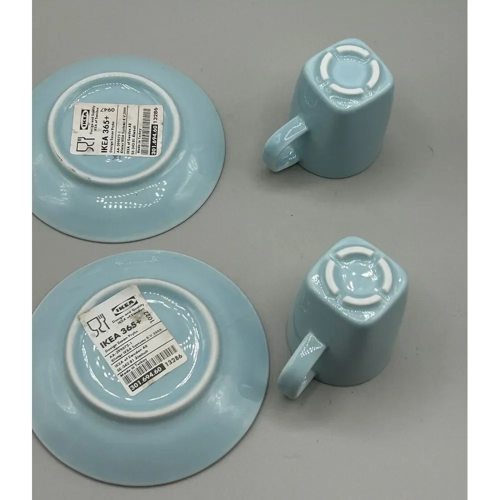 Ikea 365 Susan‎ Pryke Turquoise Color espresso cups Set Of 2 cups w/saucers New